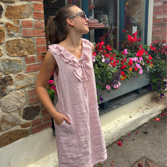 Linen Summer Dress - Rose Pink