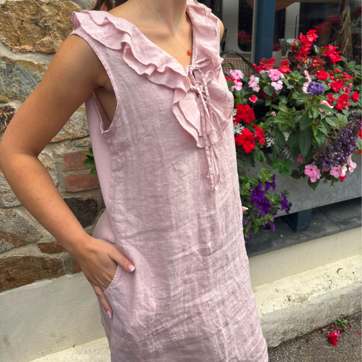 Linen Summer Dress - Rose Pink