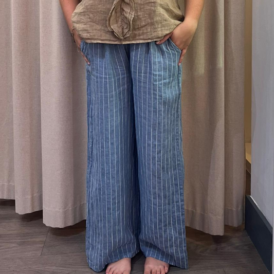 Linen Trousers - Denim Blue Stripe