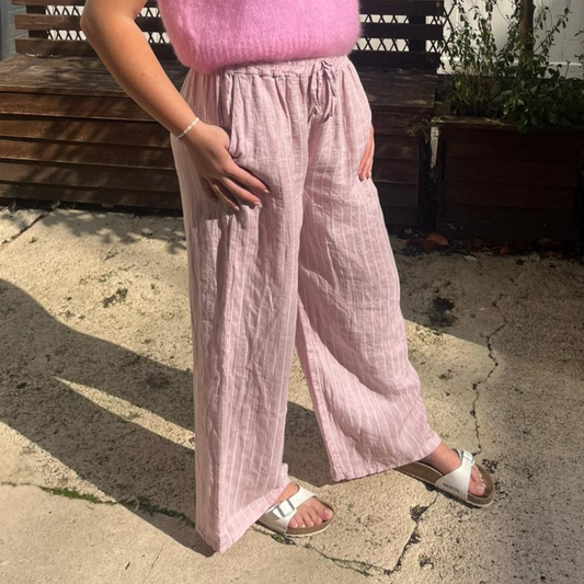Linen Trousers - Pink Stripe