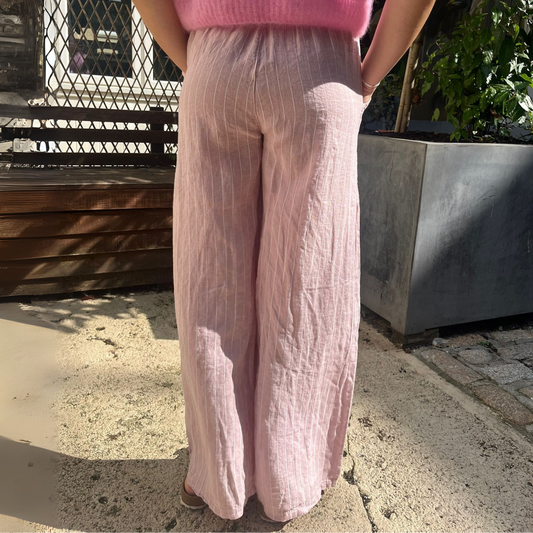 Linen Trousers - Pink Stripe