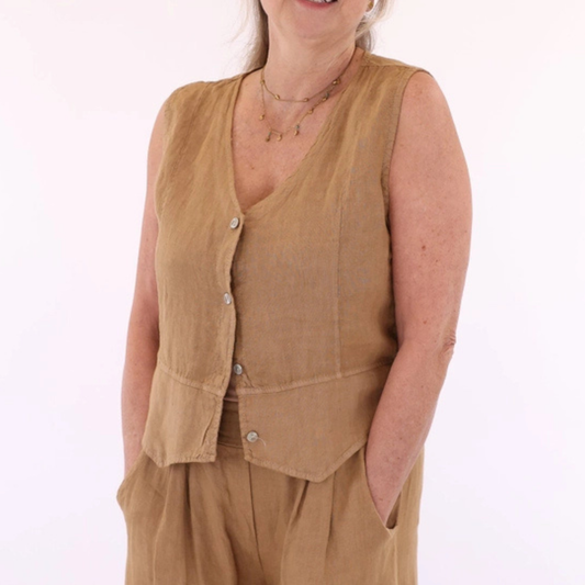Linen Waistcoat - Tan Brown