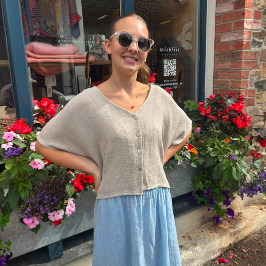 Linen and Cotton Blend Cardigan - Cream