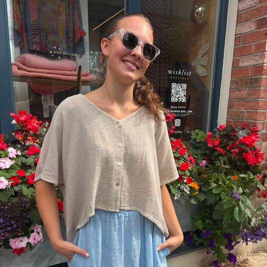 Linen and Cotton Blend Cardigan - Cream