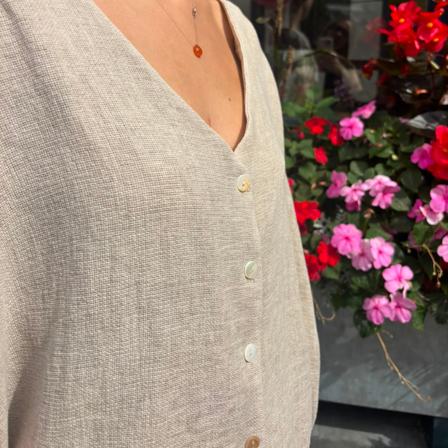 Linen and Cotton Blend Cardigan - Cream