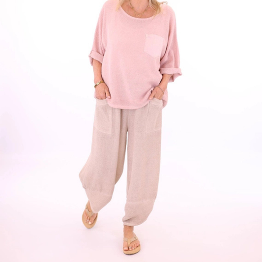 Linen and Cotton Blend Trousers - Cream