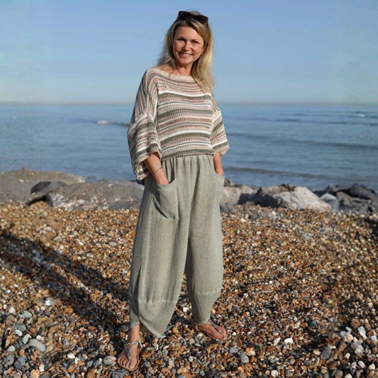 Linen and Cotton Blend Trousers - Sage