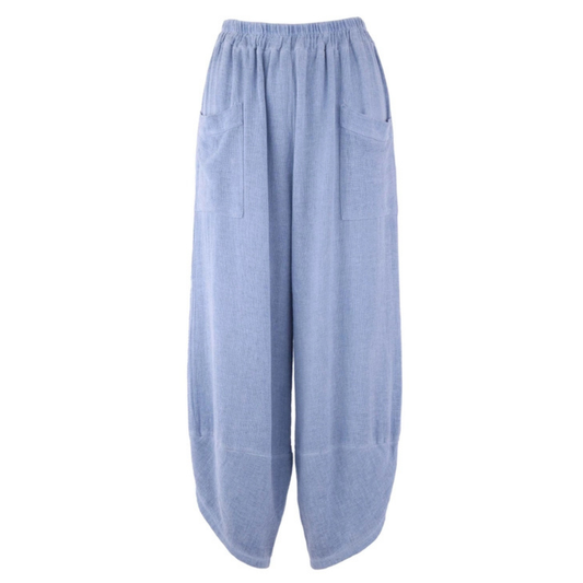 Linen and Cotton Blend Trousers - Blue