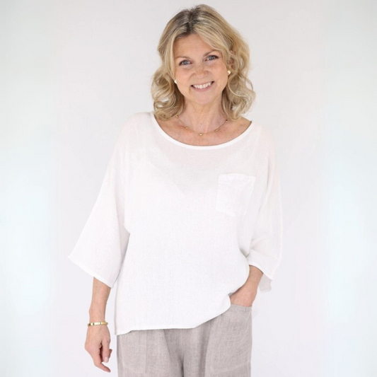 Linen and Cotton Blend Top - White