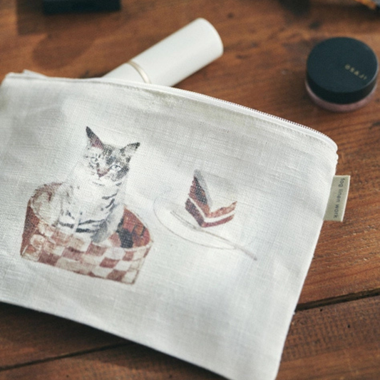 Linen Pouch - Living with Cats