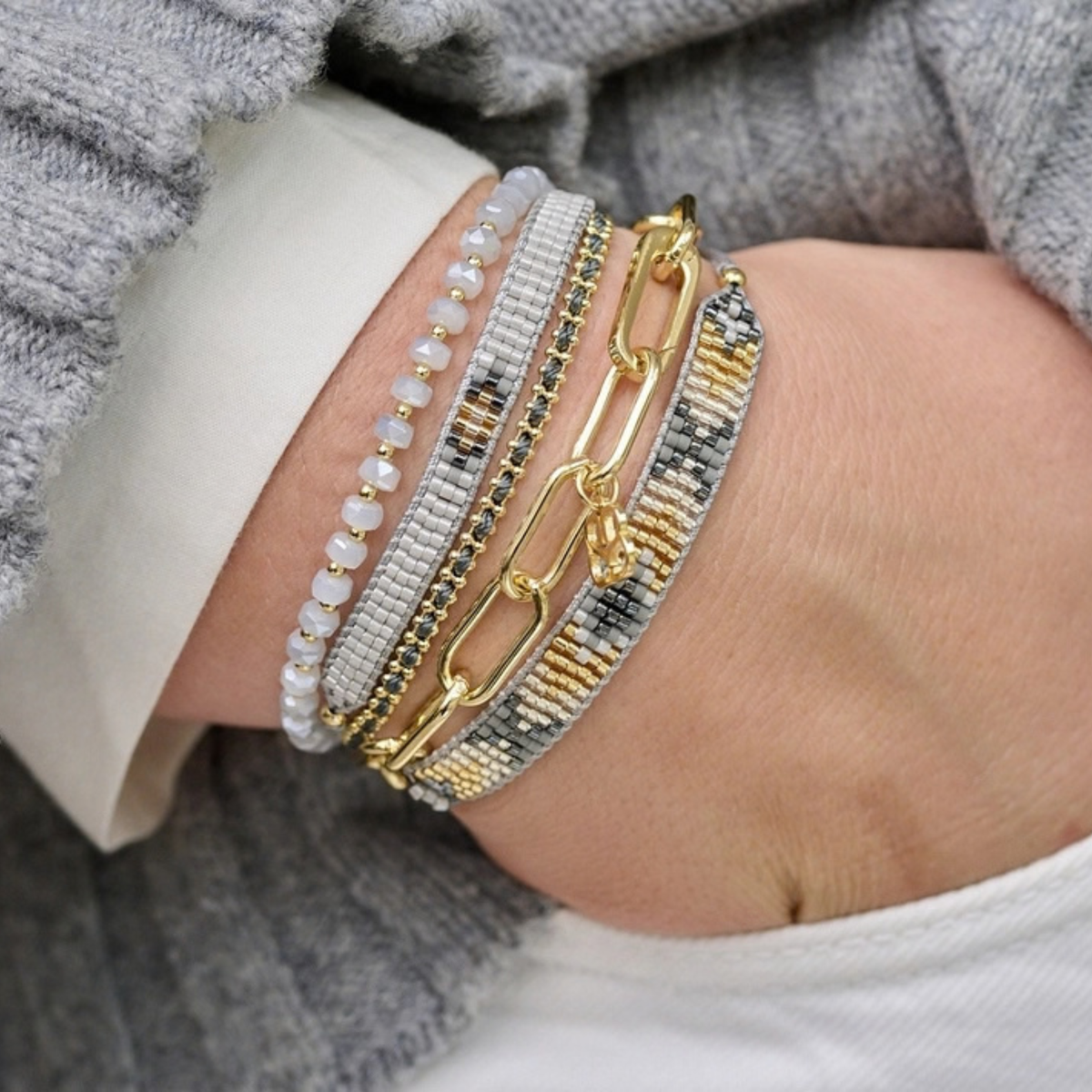Beaded Friendship Bracelet - Grey