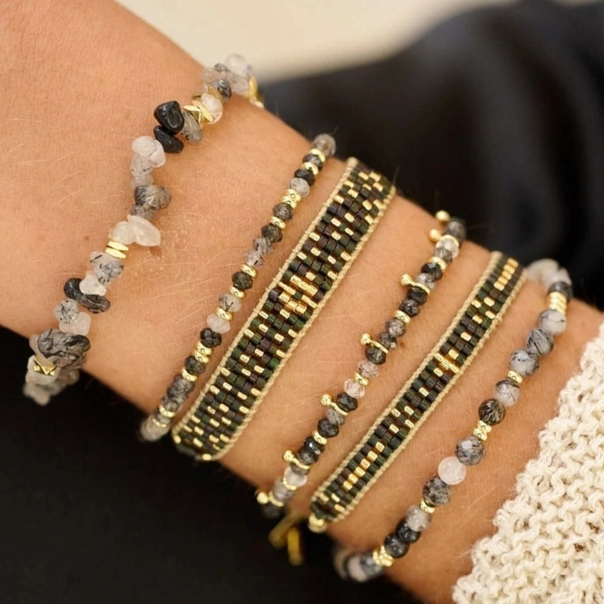 Beaded Friendship Bracelet - Gold & Black