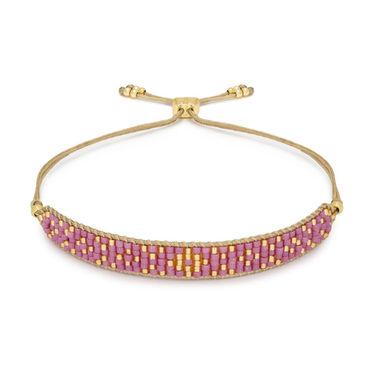 Beaded Friendship Bracelet - Gold & Pink