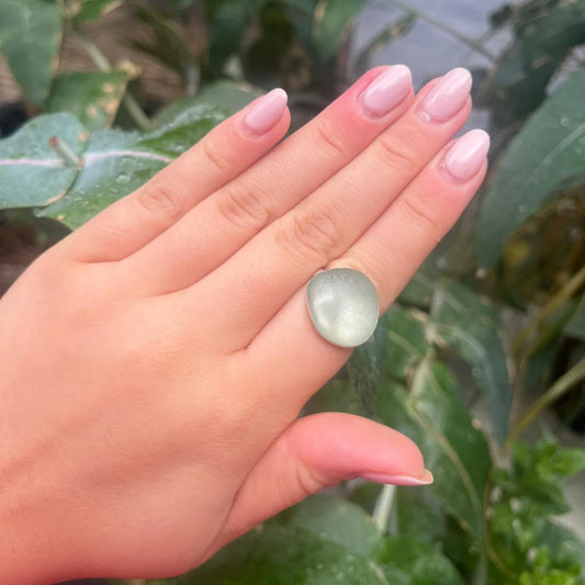 Eco Silver Ring - Pale Green Sea Glass