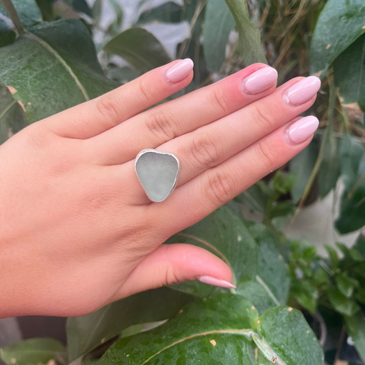 Eco Silver Ring - Pale Green Sea Glass