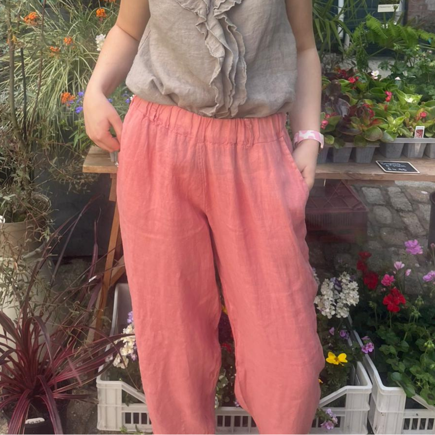 Melina Linen Trousers - Candy Rose
