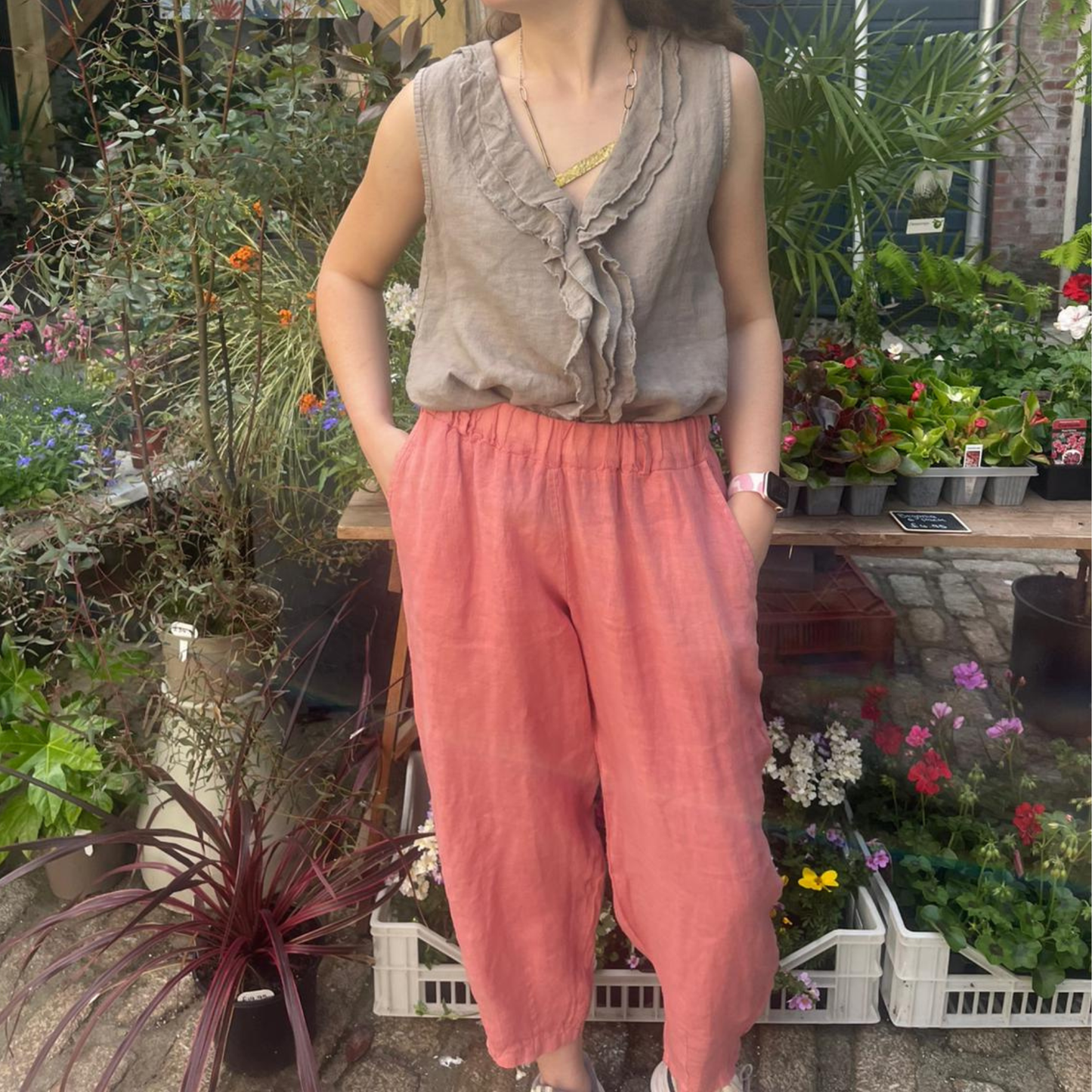 Melina Linen Trousers - Candy Rose