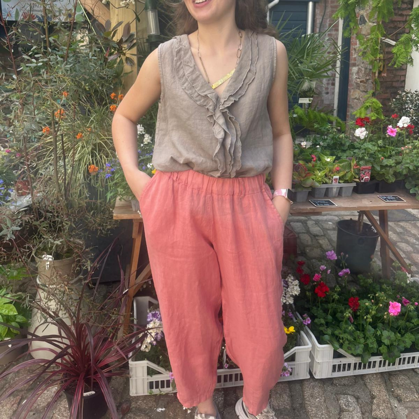 Melina Linen Trousers - Candy Rose