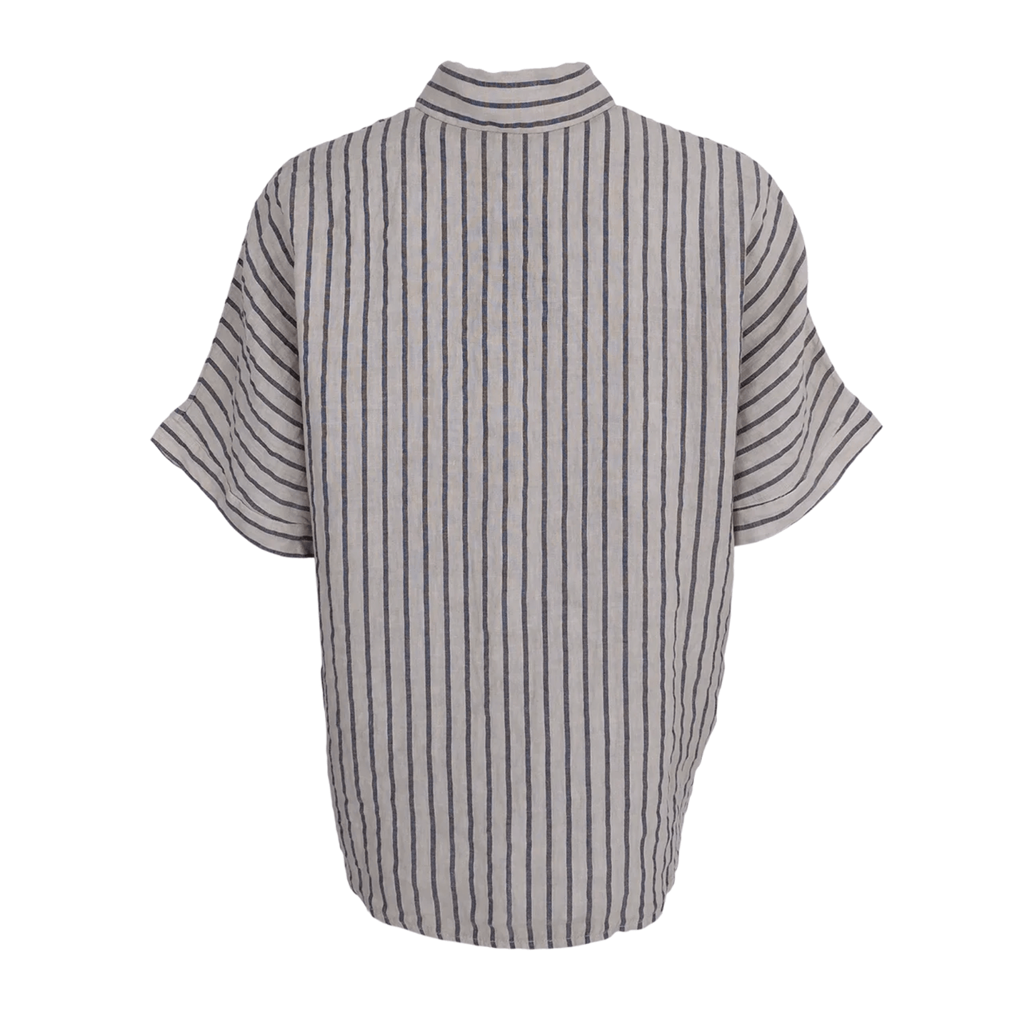 Black Colour DK Melina Linen Wing Shirt - Beige Stripe