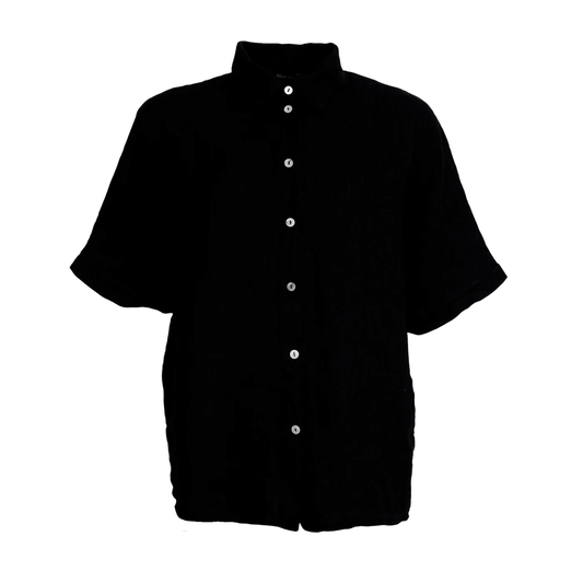 Black Colour DK Melina Linen Wing Shirt - Black