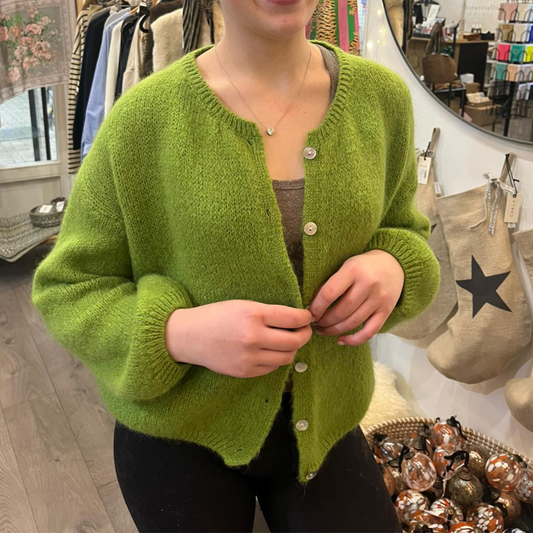 Mohair Blend Button Through Cardigan - Apple