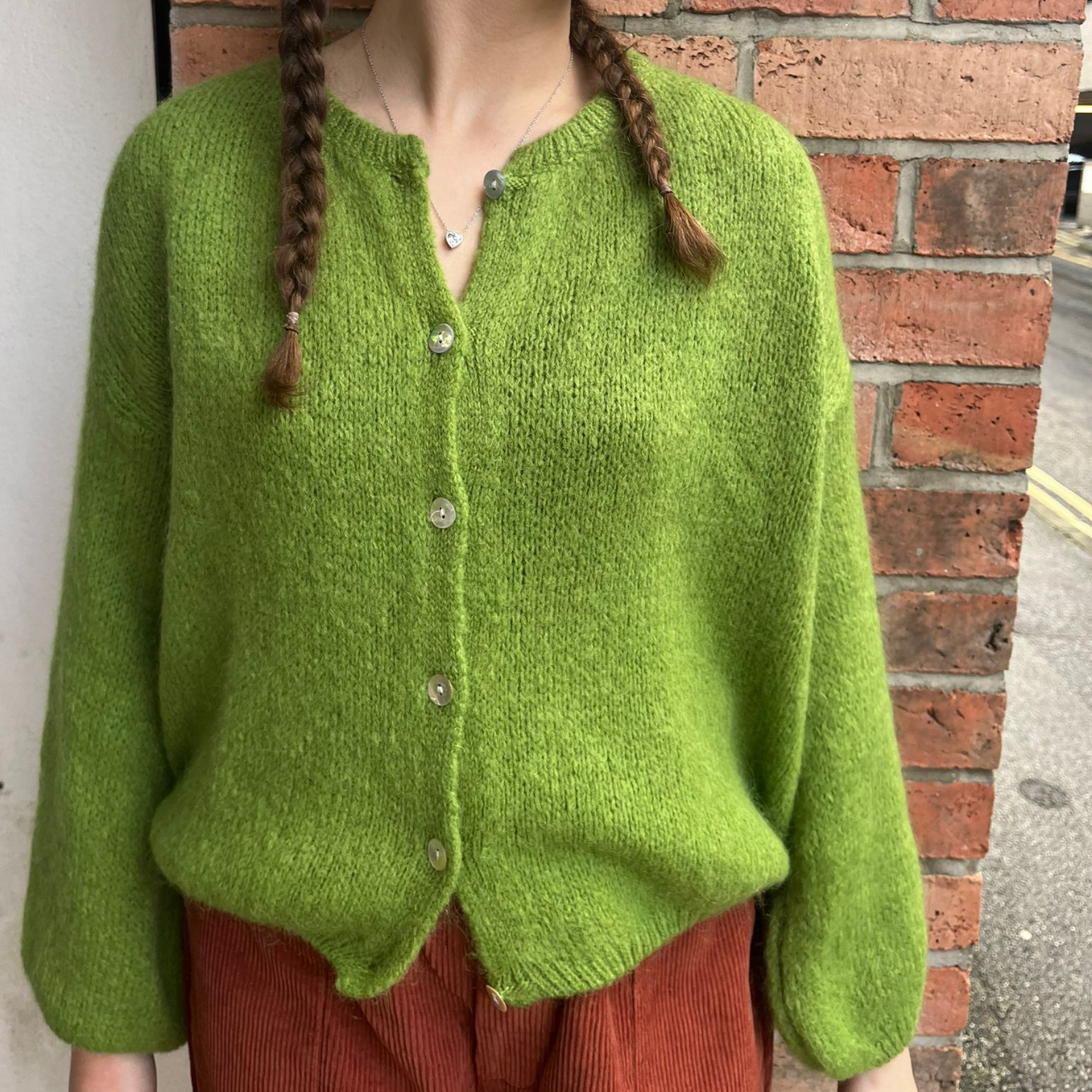 Mohair Blend Button Through Cardigan - Apple