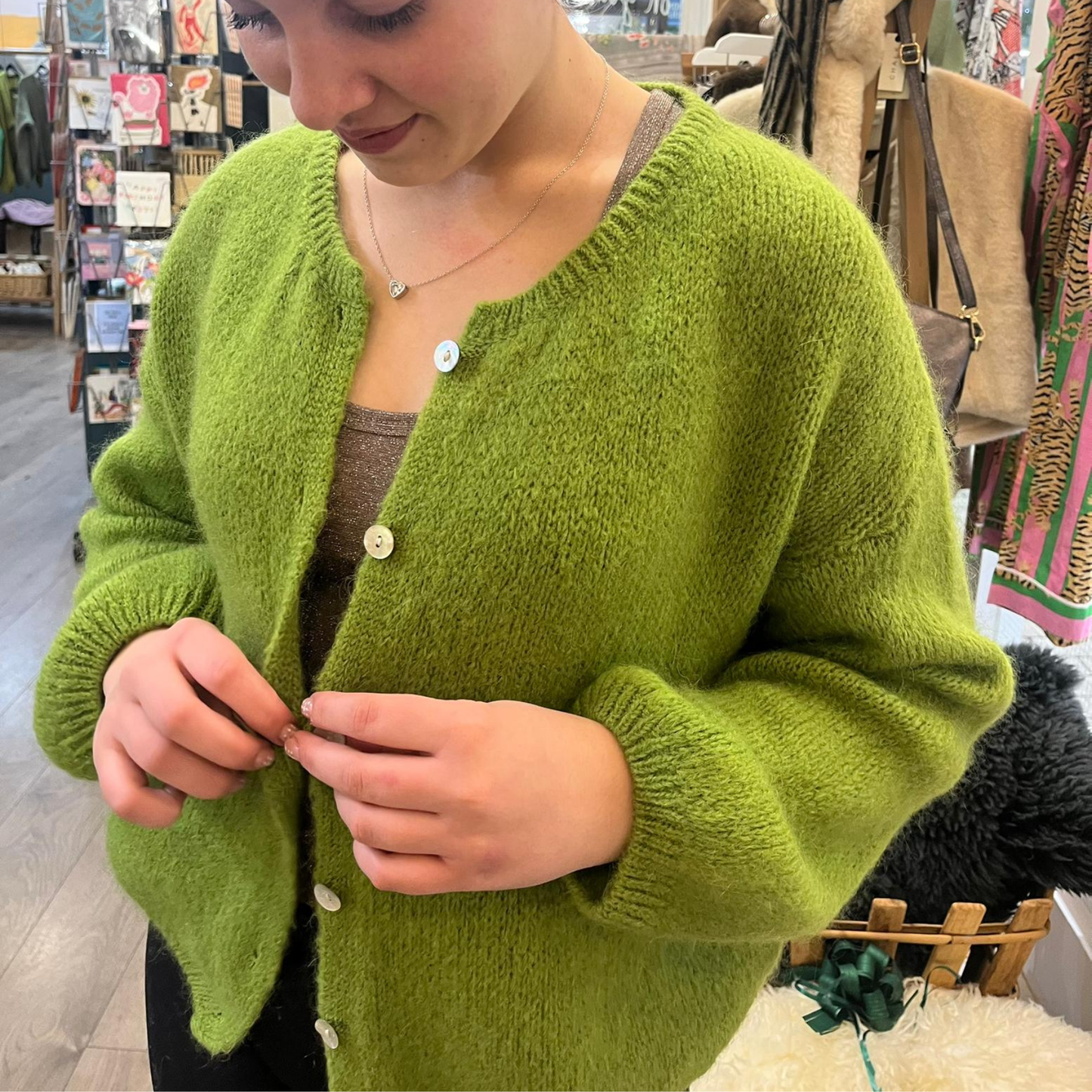 Mohair Blend Button Through Cardigan - Apple