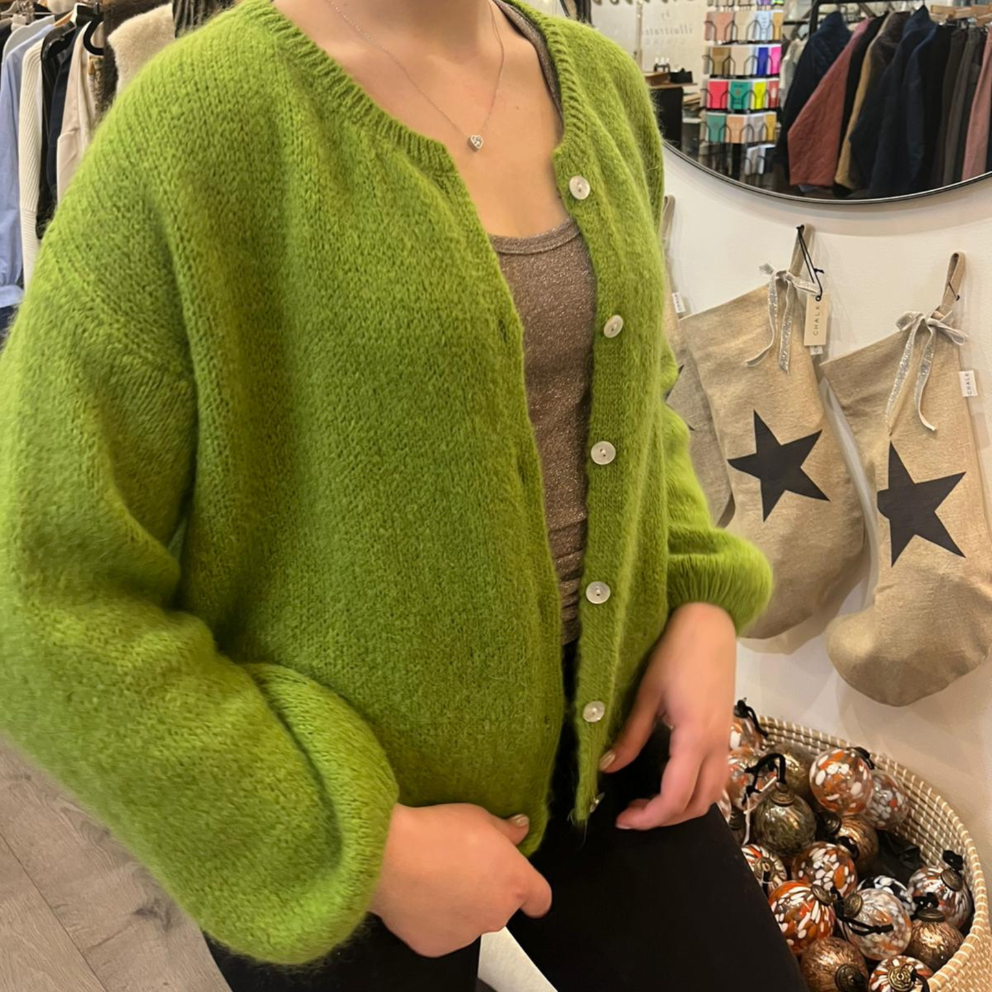 Mohair Blend Button Through Cardigan - Apple