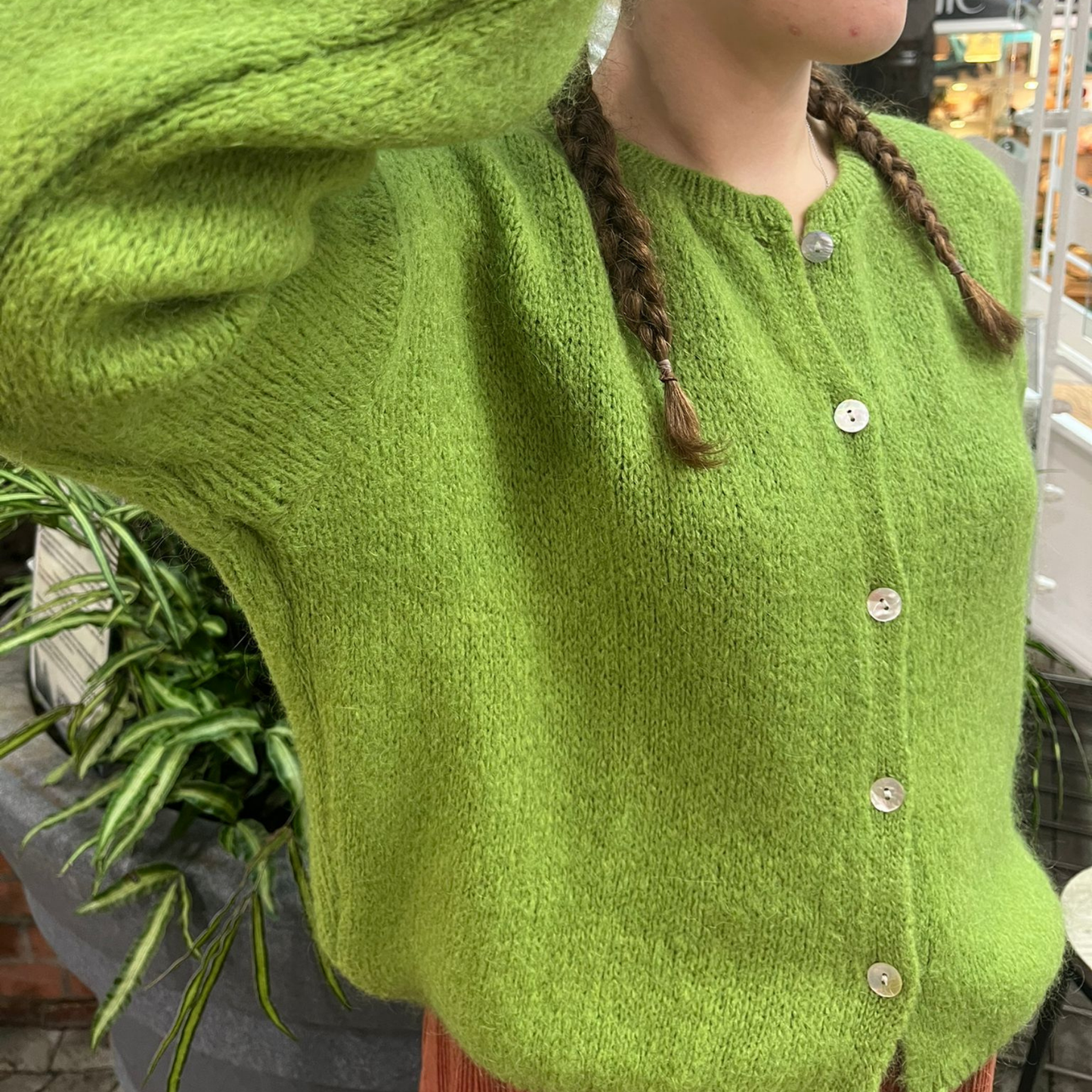 Mohair Blend Button Through Cardigan - Apple