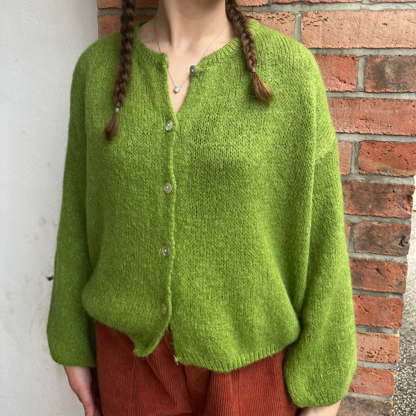 Mohair Blend Button Through Cardigan - Apple