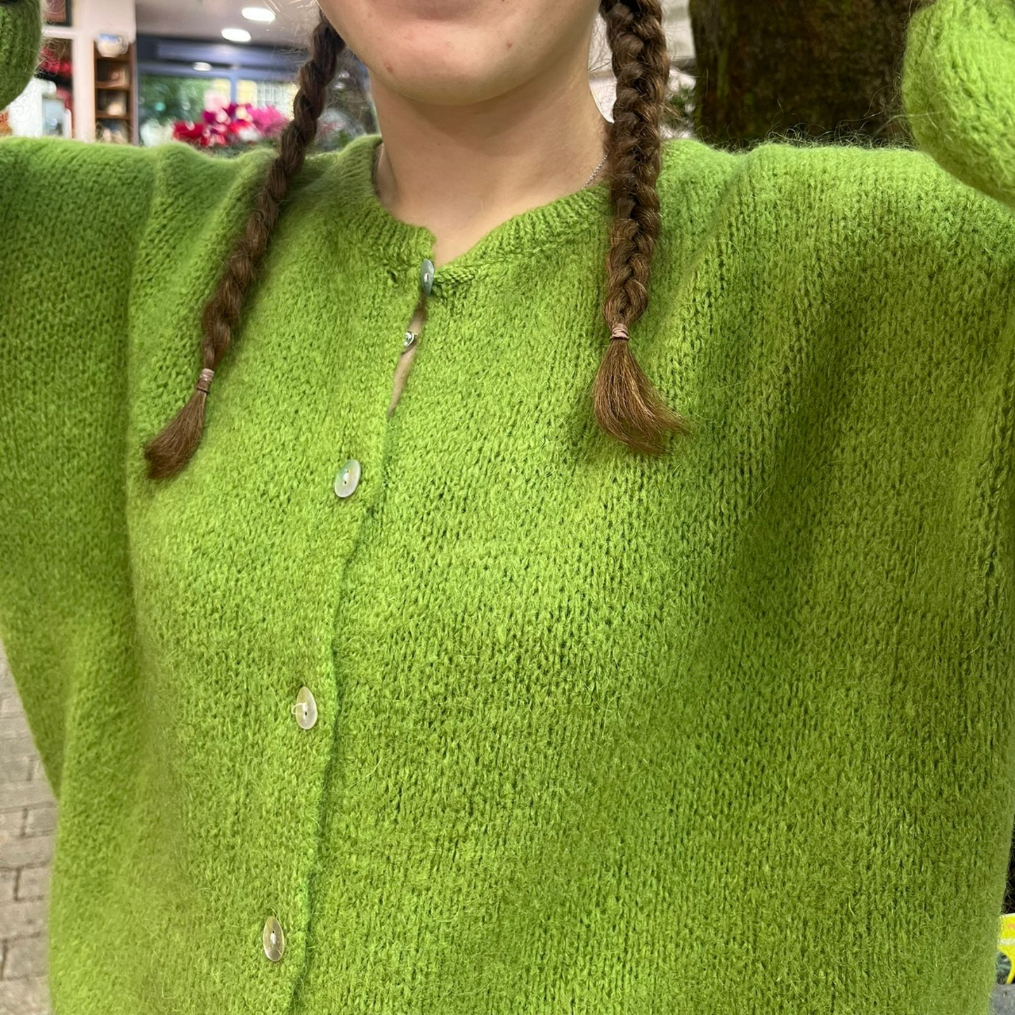 Mohair Blend Button Through Cardigan - Apple