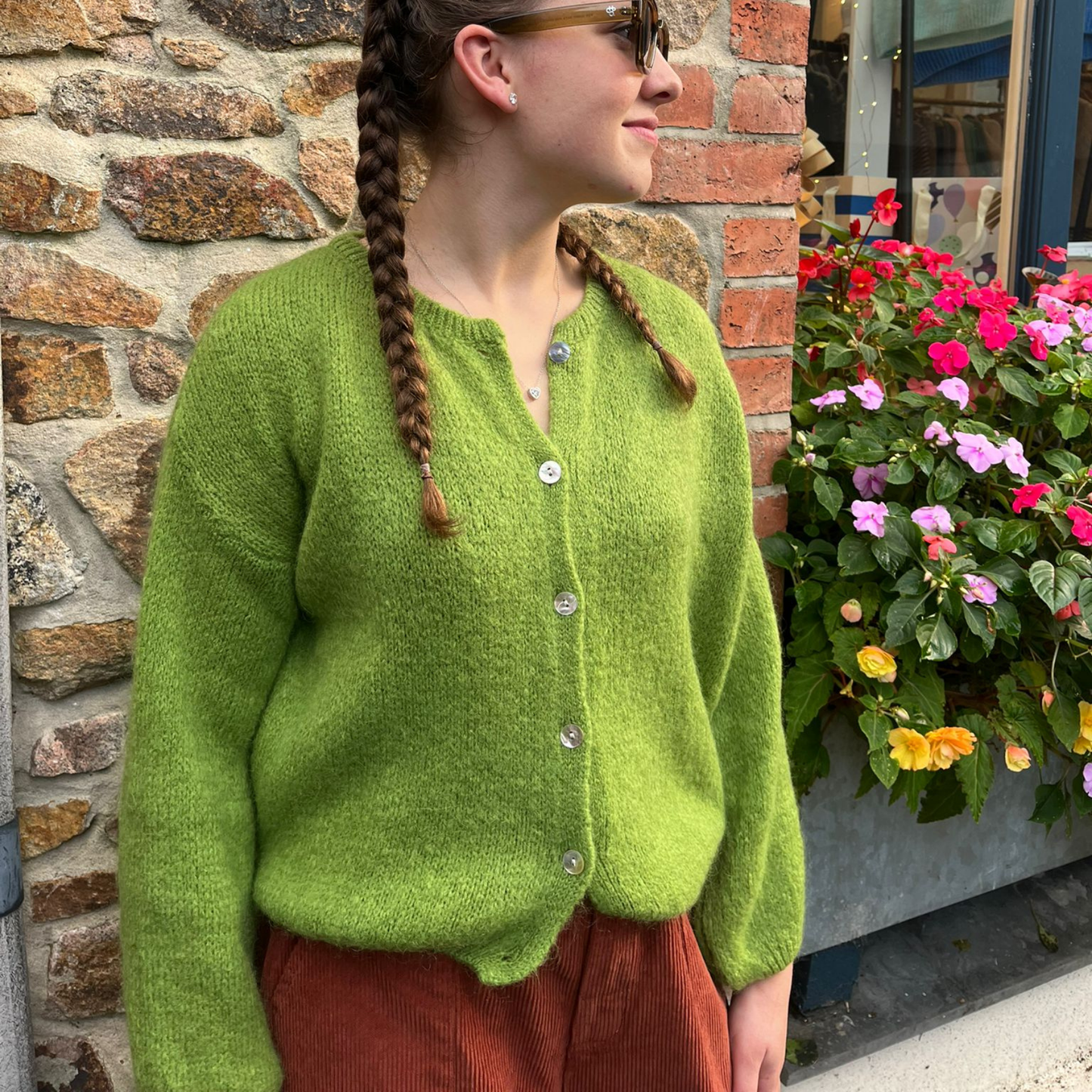 Mohair Blend Button Through Cardigan - Apple