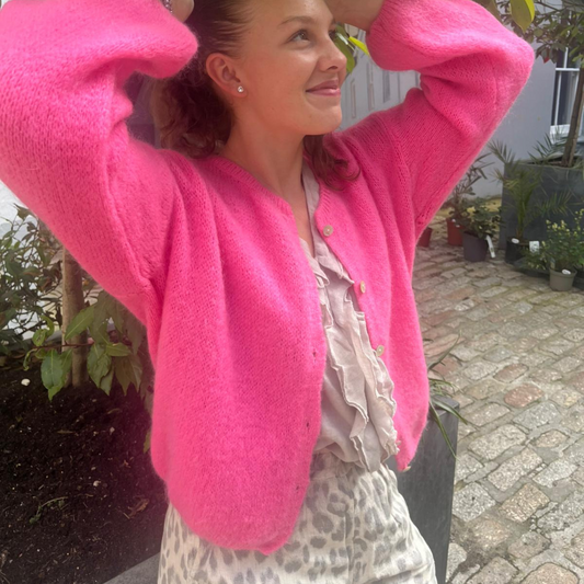 Mohair Blend Button Through Cardigan - Barbie Pink