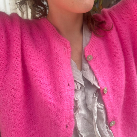 Mohair Blend Button Through Cardigan - Barbie Pink