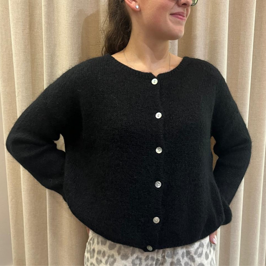 Mohair Blend Button Through Cardigan - Black