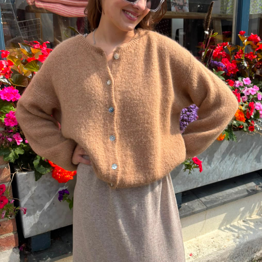 Mohair Blend Button Through Cardigan - Caramel