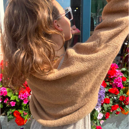 Mohair Blend Button Through Cardigan - Caramel