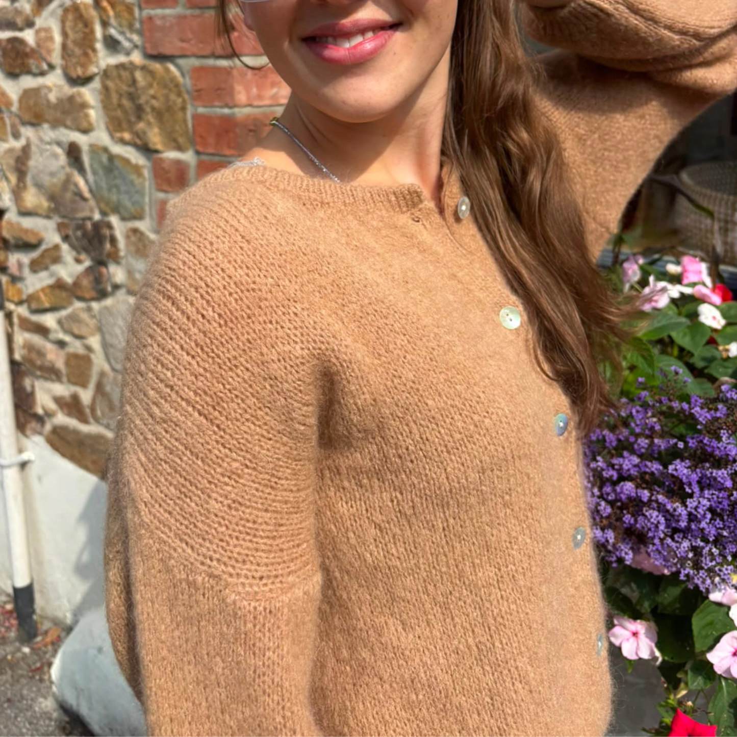 Mohair Blend Button Through Cardigan - Caramel