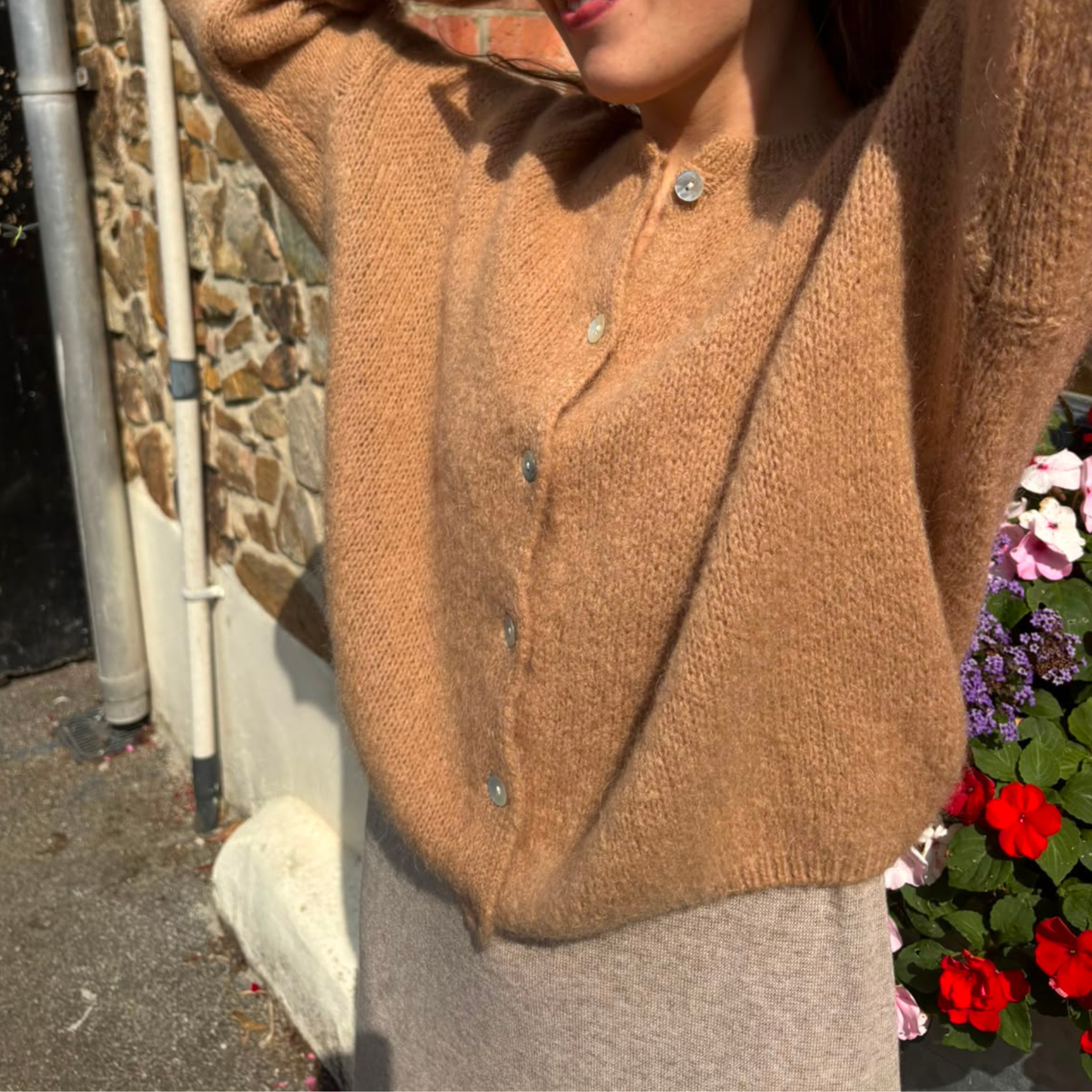 Mohair Blend Button Through Cardigan - Caramel