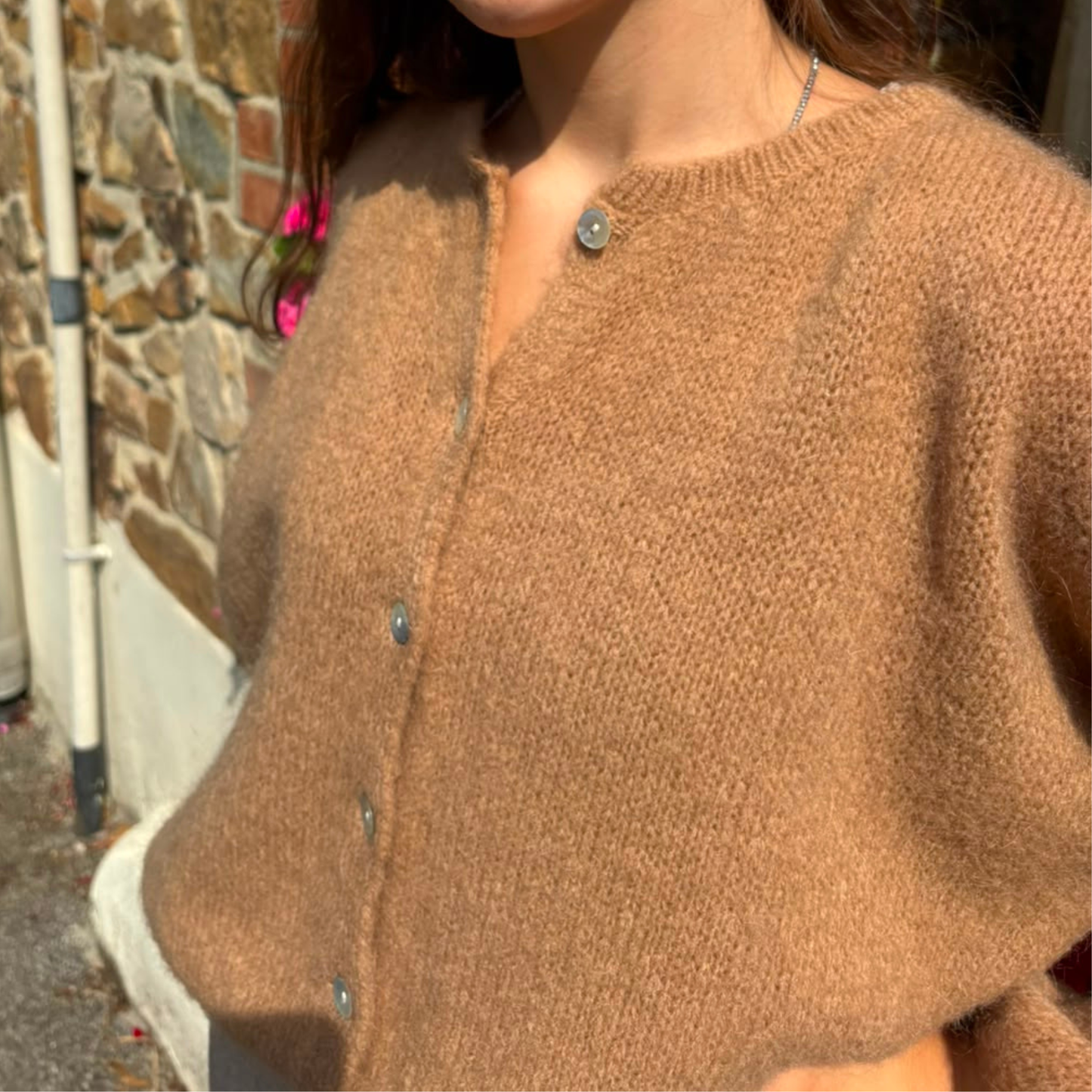 Mohair Blend Button Through Cardigan - Caramel