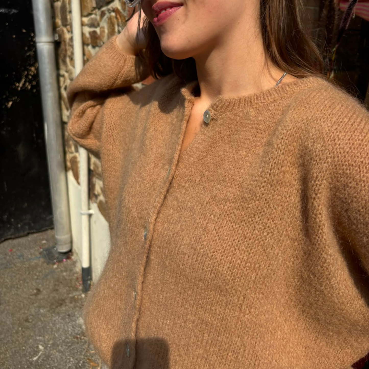Mohair Blend Button Through Cardigan - Caramel
