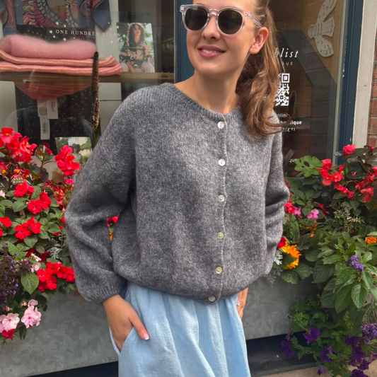 Mohair Blend Button Through Cardigan - Charcoal