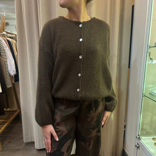 Mohair Blend Button Through Cardigan - Chocolate Brown