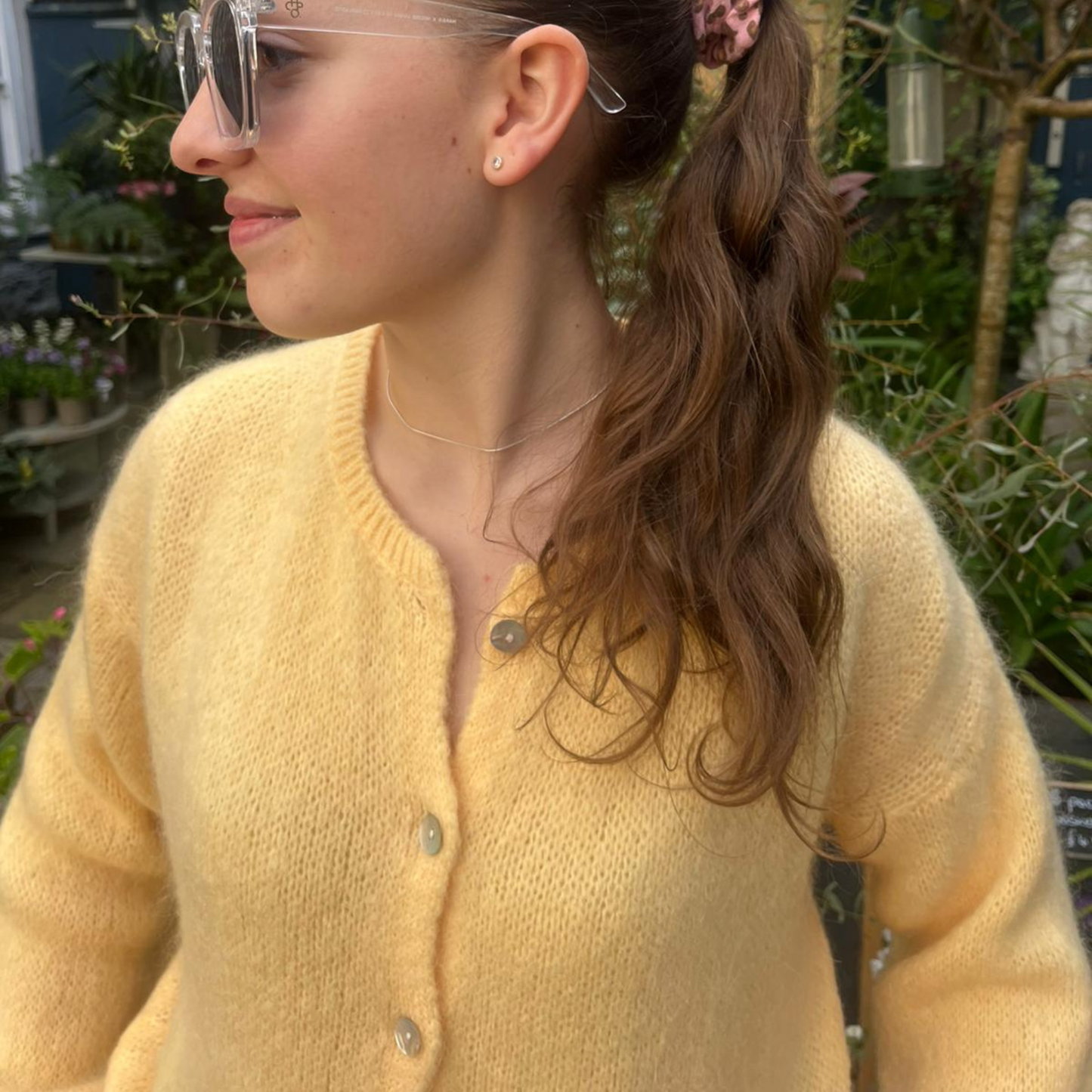 Mohair Blend Button Through Cardigan - Custard