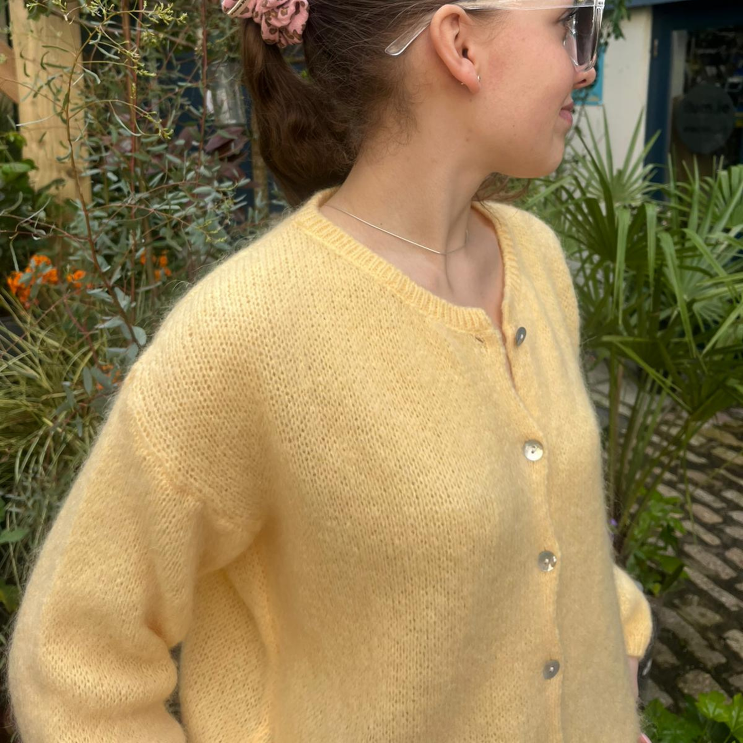 Mohair Blend Button Through Cardigan - Custard