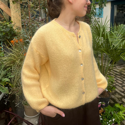 Mohair Blend Button Through Cardigan - Custard