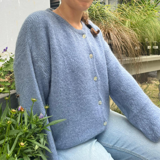 Mohair Blend Button Through Cardigan - Denim Blue