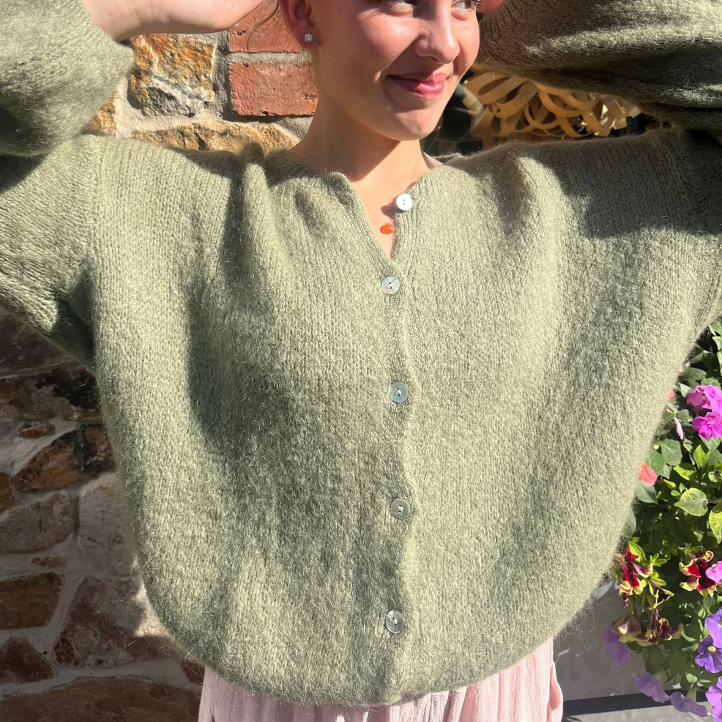 Mohair Blend Button Through Cardigan - Khaki Marl