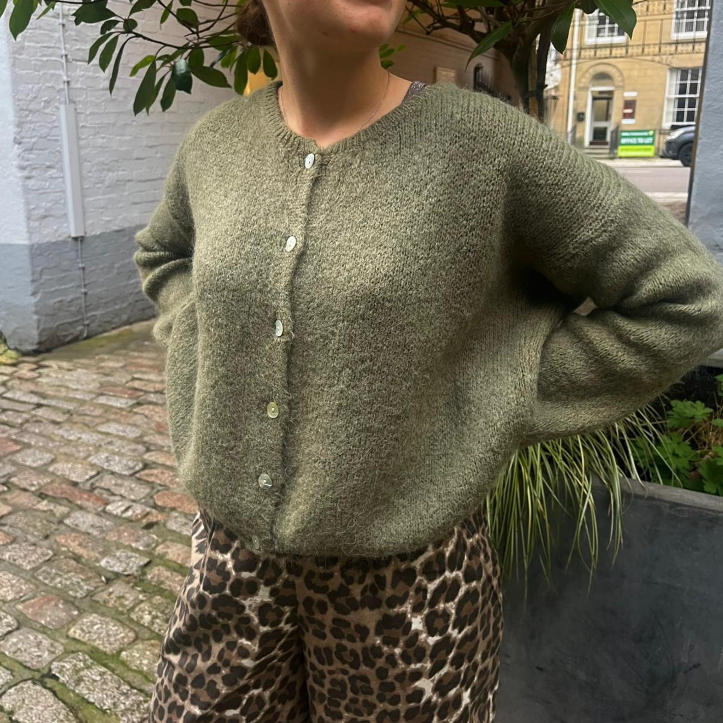 Mohair Blend Cardigan - Light Khaki