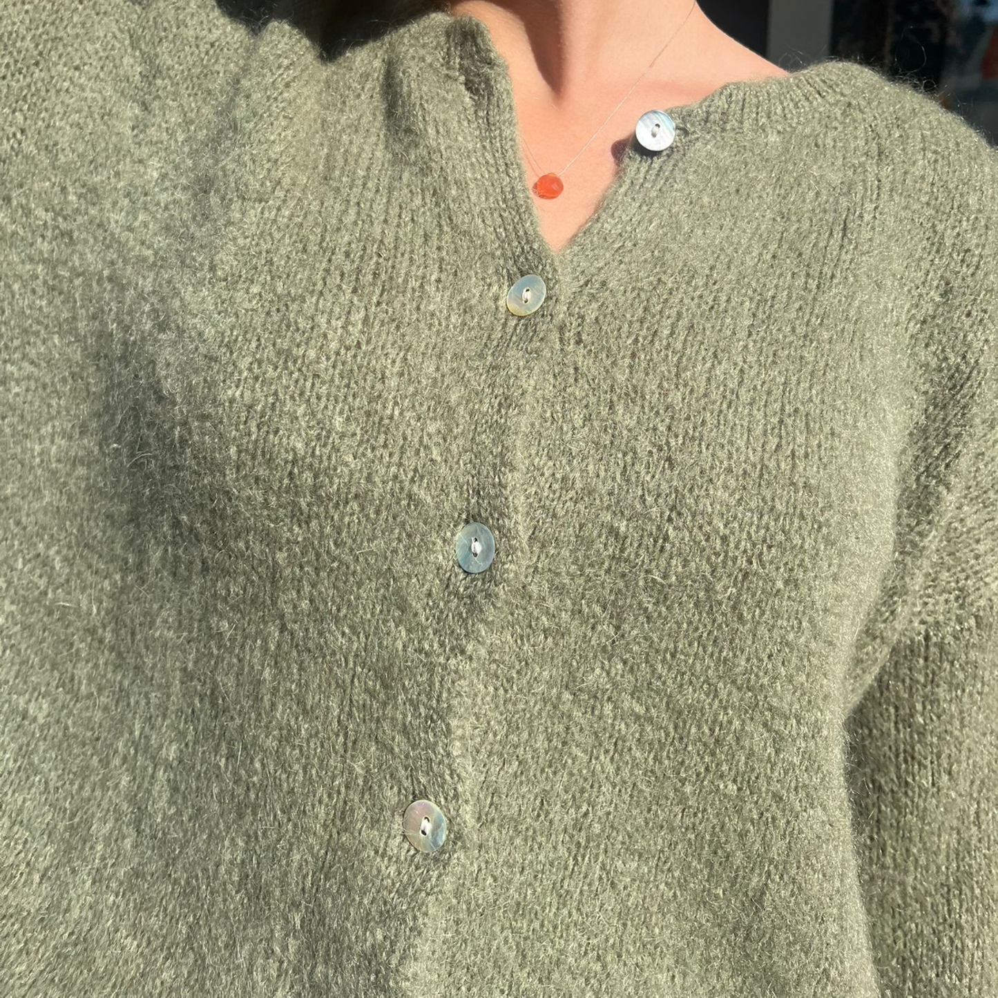 Mohair Blend Button Through Cardigan - Khaki Marl